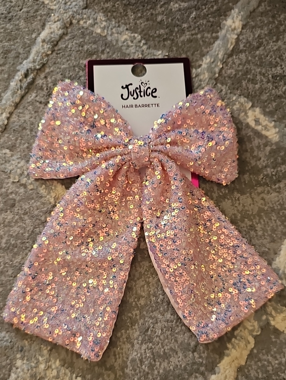 Justice Sparkle Pink Sequin Bow Hair Barrette